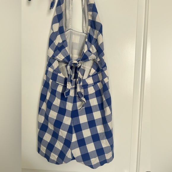 Maeve Anthropologie Halter Micro-Mini Blue Gignham romper size 6 preppy plaid - Picture 13 of 16